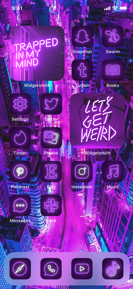 120 Purple Neon iOS 14 App Icon Pack | iconOS